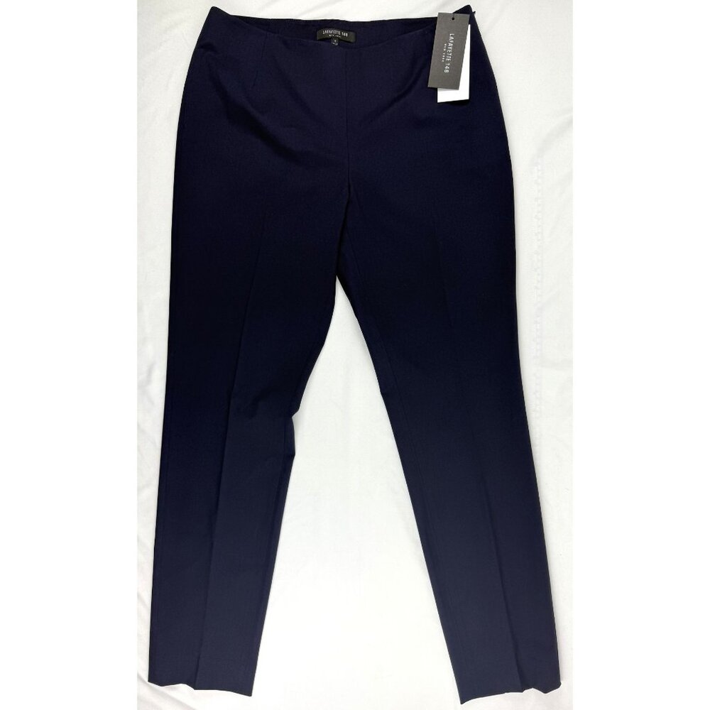 NWT Lafayette 148 NY Stanton Virgin Wool Pant Navy Blue Womens 6 Full Length